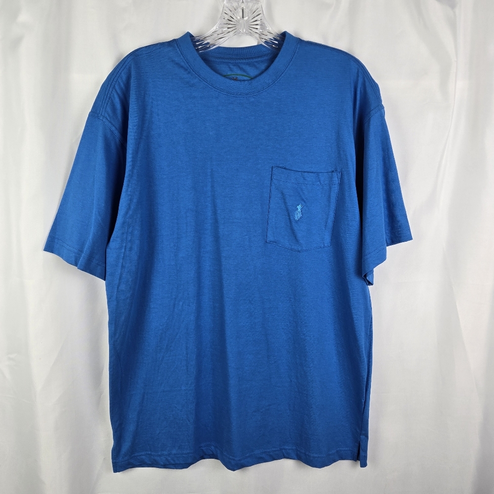 Island Republic Cotton Solid Blue Embroidered Pineapple Pocket T-Shirt Medium